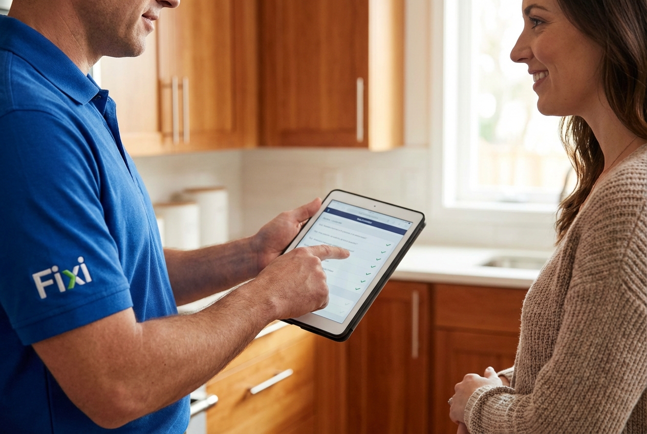 Technik Fixi wyjaśnia cennik klientce